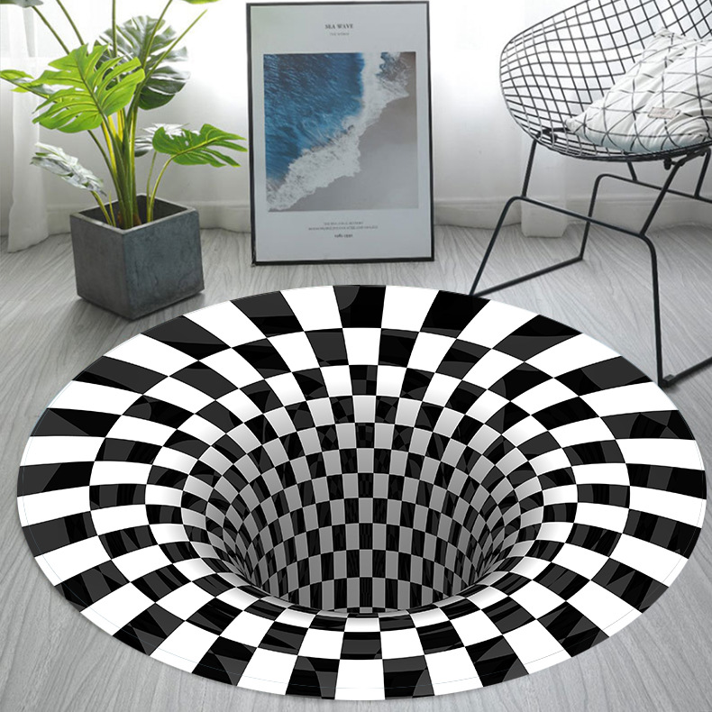 跨境黑白圆形地毯