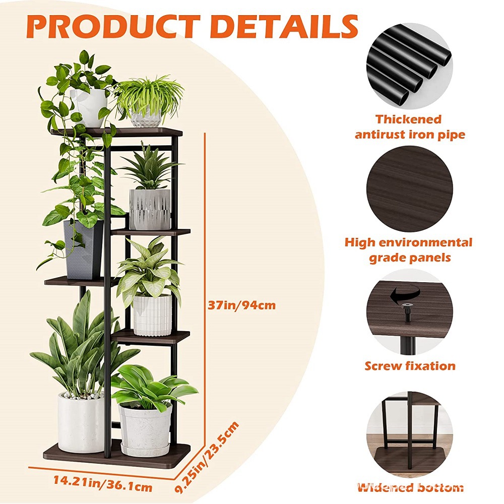 花架子室內金屬植物架戶外5層植物支架多種植物花盆架鐵藝置物架- 鴻堅
