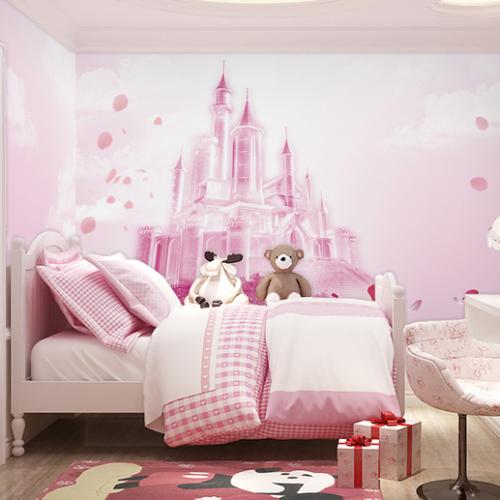 兒童房牆布女孩 公主 粉色獨角獸壁紙北歐臥室全屋定製無縫壁布畫