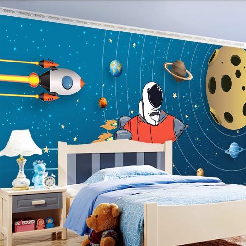 太空宇航員牆紙兒童房男孩臥室背景牆布3D卡通創意裝飾壁紙輔導班