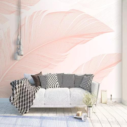 2020款北歐現代簡約粉色羽毛電視背景牆壁畫牆紙客廳臥室壁紙牆布