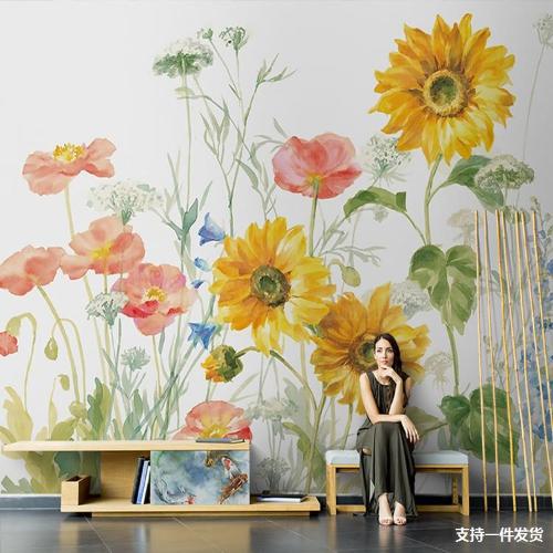 3d牆紙臥室北歐d壁畫定製壁紙8客廳背景牀頭花卉簡約手繪現代電視