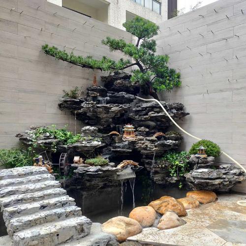 大型假山流水噴泉庭院花園真石頭盆景陽臺生態魚池天然石裝飾造景