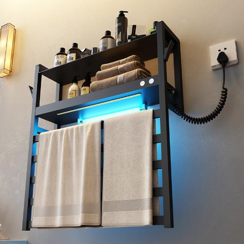 智能電熱毛巾架家用浴室衛生間置物架加熱免打孔不鏽鋼掛浴巾烘乾
