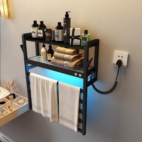 電熱毛巾架烘乾架碳纖維智能恆溫加熱衛生間家用壁掛式浴巾置物架