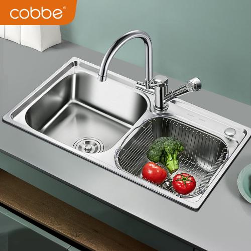 卡貝 廚房水槽雙槽家用304不鏽鋼洗碗槽洗菜盆手工加厚水池菜盆