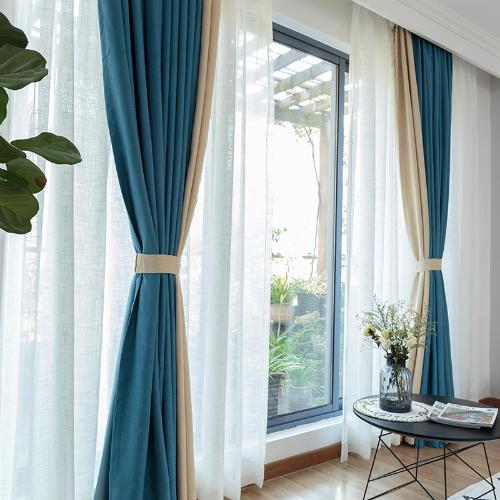 致尚遮光成品窗簾現代簡約純色布簾客廳臥室飄窗北歐定製棉麻窗簾