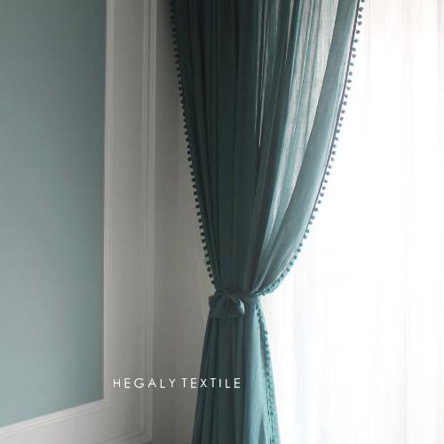 HEGALY｜深綠色窗紗客廳透光素色棉麻簡約復古隔斷簾窗簾成品定製