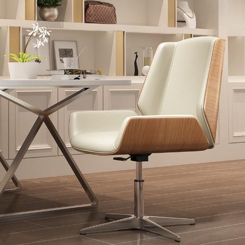 辦公室椅子現代簡約實木電腦椅真皮轉椅升降班前椅接待洽談會議椅