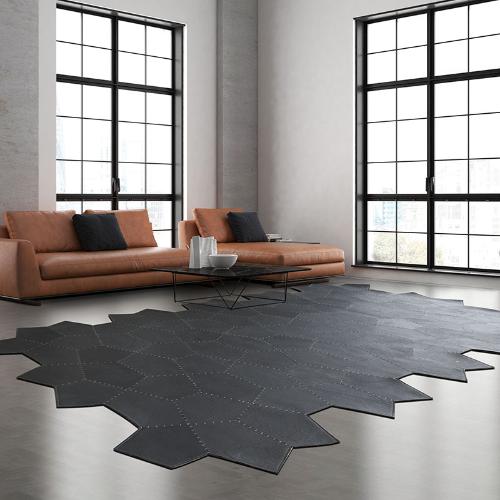 進口牛皮拼接地毯北歐客廳現代簡約美式茶几臥室牀邊毯長方形定製
