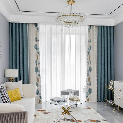 客廳輕奢高檔無縫拼接窗簾北歐簡約臥室現代遮光雪尼爾成品布新款