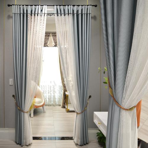 輕奢簡約現代客廳純色拼接隔斷鏤空餐廳高檔窗簾灰色定製紗南德娜