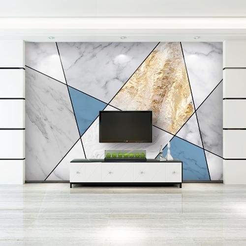 大理石紋3D客廳電視背景牆壁紙簡約幾何線條影視牆紙壁畫無縫牆布