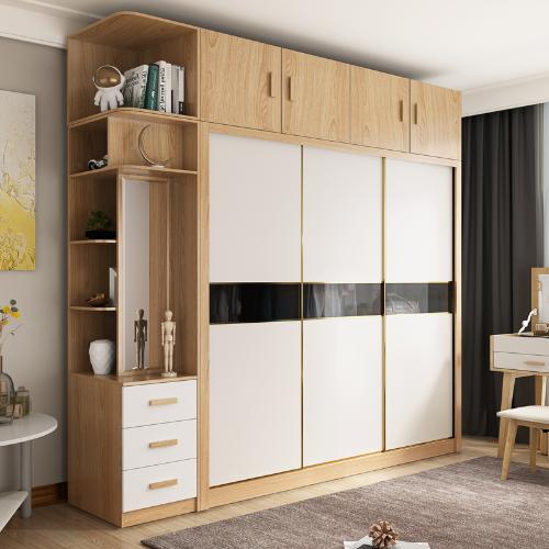 衣櫃推拉門現代簡約臥室家用組裝衣櫥經濟型北歐滑移3門整體櫃子
