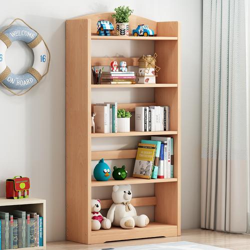 櫸木書架兒童簡約多層儲物櫥櫃現代收納原木小置物架實木落地書架