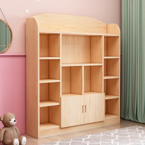 實木兒童書架落地書櫃置物架小學生客廳簡易帶門書櫥松木櫃子特價