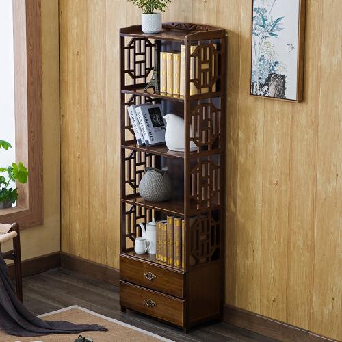 中式抽屜書櫃儲物架簡易楠竹客廳置物架實木落地簡約現代組合書架
