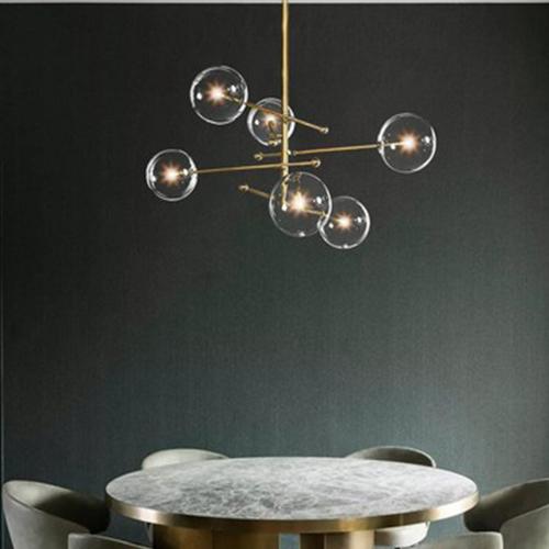 北歐鐵藝幾何線條吊燈後現代創意簡約客廳臥室餐廳港式玻璃球燈具