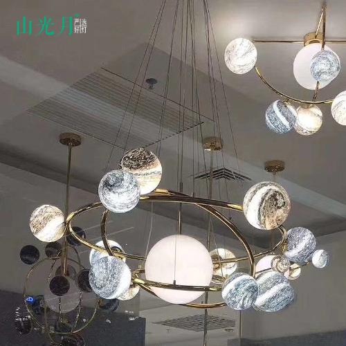 流浪地球吊燈北歐鐵藝客廳餐廳臥室創意玻璃後現代簡約星球燈具飾