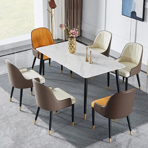 輕奢長方形巖板餐桌家用小戶型吃飯桌子現代簡約大理石餐桌椅組合