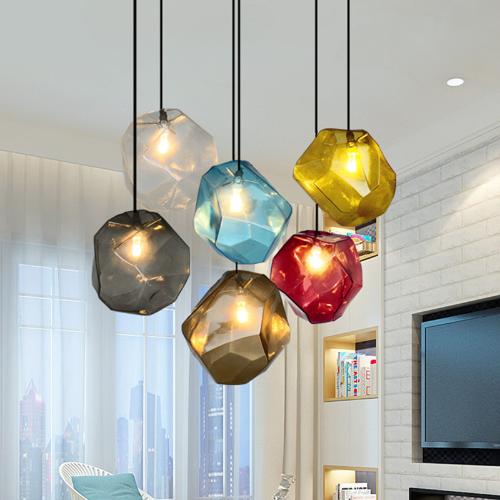 彩色玻璃石頭吊燈北歐創意個性美式現代簡約歐式客廳燈飾後現代