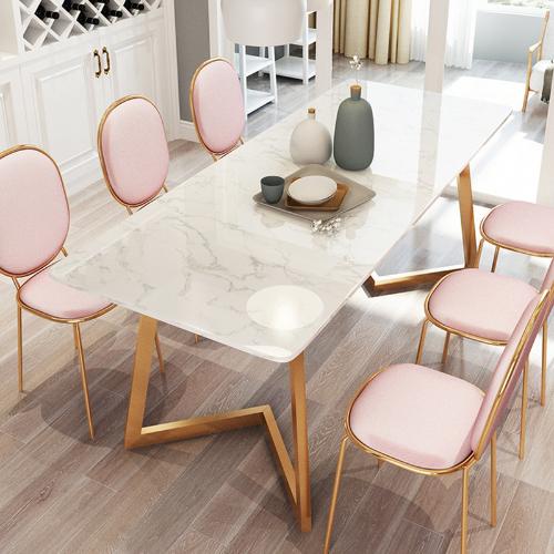 北歐大理石鐵藝餐桌椅組合長方形飯桌家用餐桌簡約現代輕奢小戶型