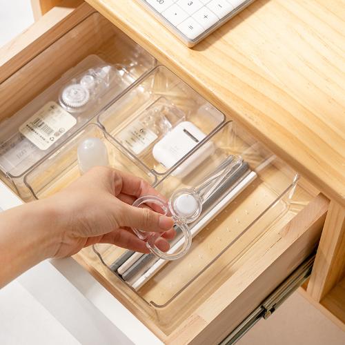 日式桌面抽屜收納盒分隔廚房餐具文具整理小盒子透明塑料分格神器