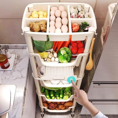 廚房置物架 落地多層可移動小推車收納架 廚房蔬菜籃子收納架菜架
