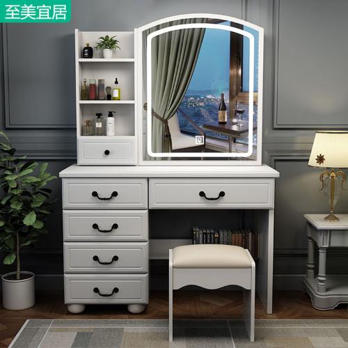 歐式梳妝檯小戶型臥室現代簡約化妝桌網紅收納櫃一體鏡子帶燈妝臺