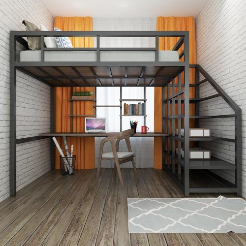 北歐高腳牀鐵藝家用臥室高架牀公寓閣樓省空間上下牀小複式鐵架牀