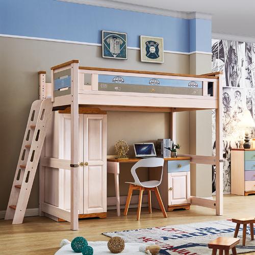 高低牀帶書桌衣櫃雙層牀北歐實木高架牀多功能組合上下牀上牀下桌