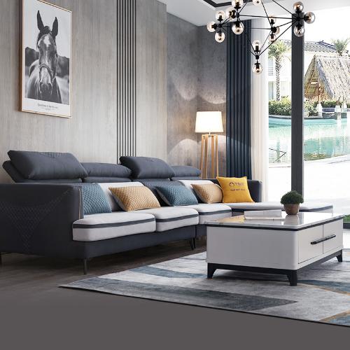 北歐輕奢沙發科技布大小戶型客廳傢俱現代簡約全實木轉角布藝沙發