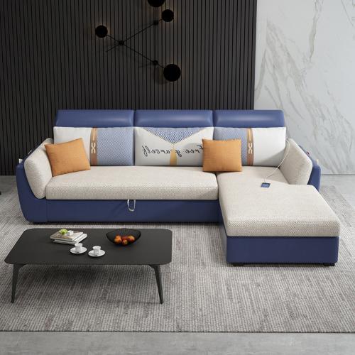 皮布帶收納的沙發牀兩用可摺疊客廳雙人多功能大小戶型貴妃網紅款