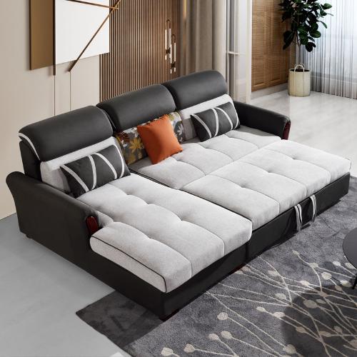 沙發牀兩用可摺疊多功能小戶型客廳實木北歐布藝沙發拖牀轉角沙發