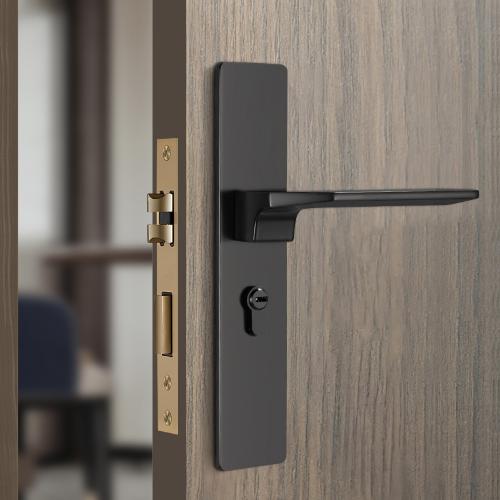 利欣門鎖室內臥室家用通用型靜音美式簡約黑色木房門鎖門把手鎖具