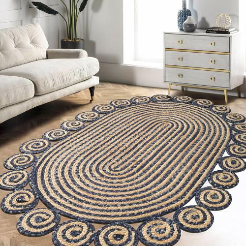手工編織圓形黃麻地毯客廳茶几沙發地墊新中式方形臥室牀邊毯定製