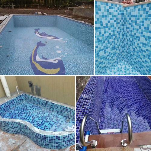 水魚游泳池馬賽克別墅觀景藍色啞光玻璃水晶陶瓷拼圖案花瓷磚地面