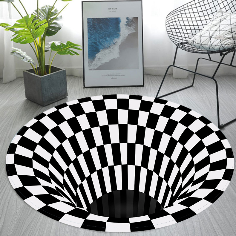 跨境黑白圆形地毯