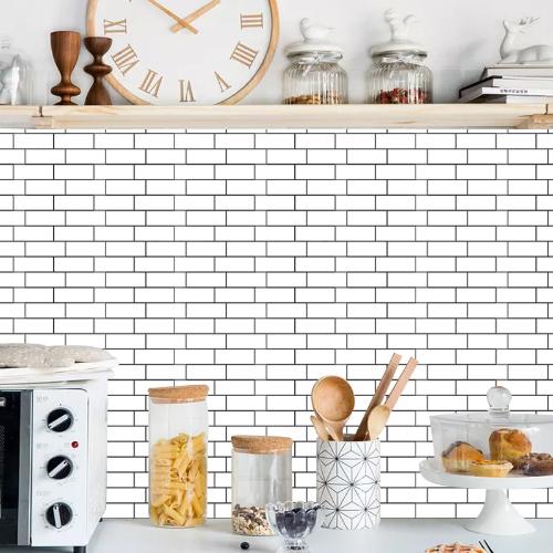 北歐簡約小白磚廚房防油貼紙自粘牆紙牆貼衛生間翻新裝飾