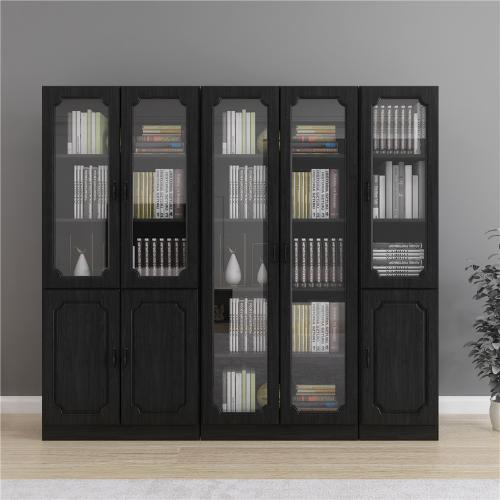 現代簡約歐式書櫃書架文件櫃自由組合落地書櫥帶玻璃門辦公儲物櫃