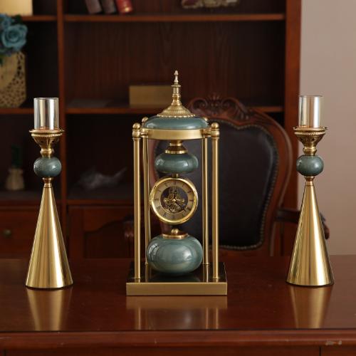 歐式座鐘桌面客廳輕奢鐘錶擺件美式創意復古大號靜音檯鐘臺式時鐘
