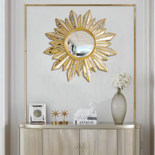 歐式美式奢華裝飾鏡客廳壁掛太陽藝術裝飾背景牆鏡子玄關壁爐掛鏡