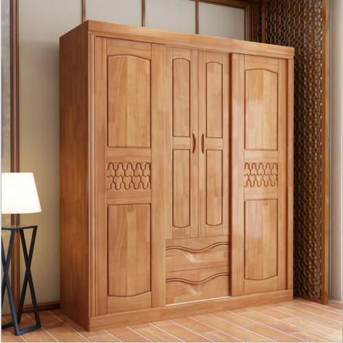 四門推拉組合實木衣櫃2門大衣櫃實木組裝傢俱衣櫥木質收納櫃