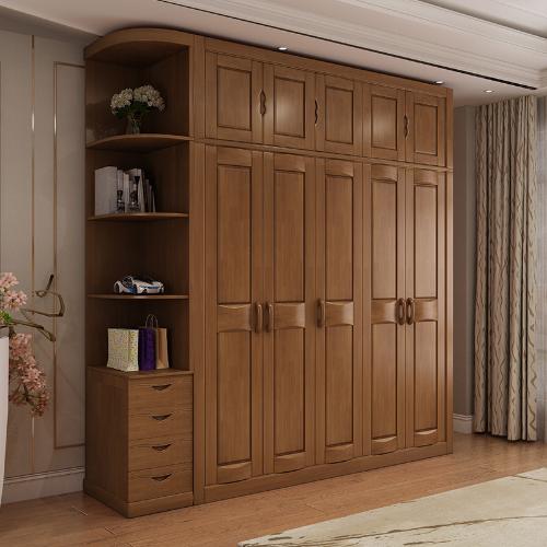 批發實木衣櫃中式家用臥室大衣櫥現代簡約二3四5六門木質整體衣櫃