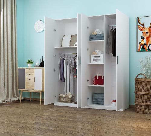 衣櫃對開簡約現代經濟型實木板式234門櫃臥室木質推拉門組裝衣櫥