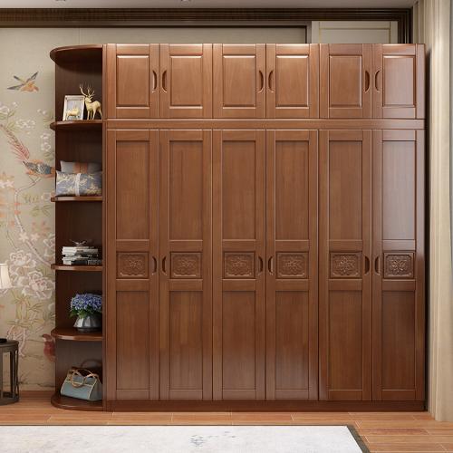 實木衣櫃出租房簡約組裝衣櫥轉角大容量多功能五六門衣櫃定製