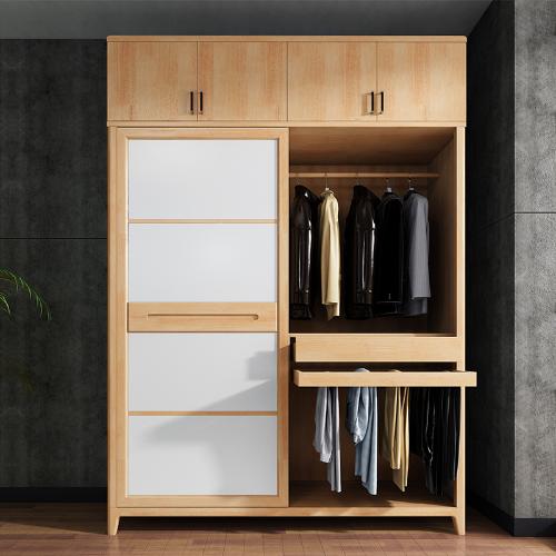 全實木衣櫃簡易整體推拉移門三四五六門橡木原木北歐衣櫥
