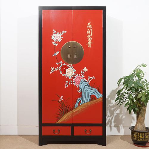 新中式古典大衣櫃家用臥室手繪成人做舊衣櫥卯榫設計收納儲物櫃子