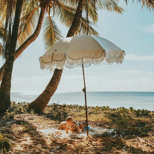 定製beachumbrella遮陽傘海邊太陽傘流蘇戶外1.8米實木純白沙灘傘