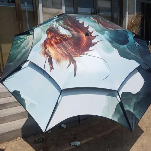 批發金威姜太公釣魚傘2.2米 戶外摺疊雙層防雨大號黑膠遮陽傘